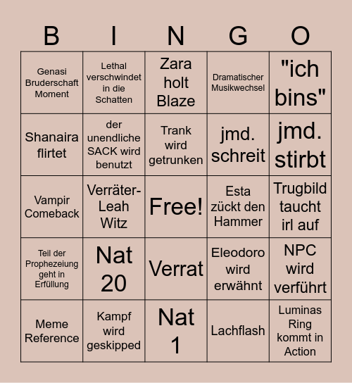 DUNGEONS AND DRAGONS SESSION 02/02 Bingo Card