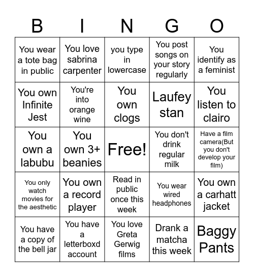 Performative Male Bingo Card
