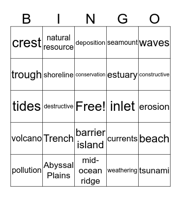 Oceans and Landforms Review Bingo Card