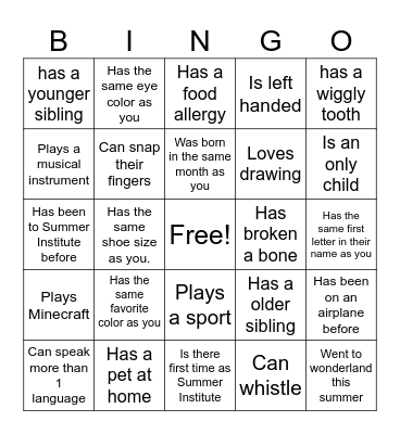 Find a friend who... Bingo Card