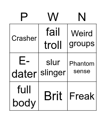 vrchat Pwngo Bingo Card