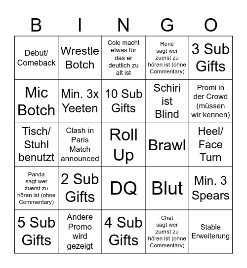 RAW Watchparty Bingo Card