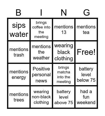 Teams Bingo 8/5/24 Bingo Card