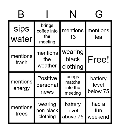 Teams Bingo 8/5/24 Bingo Card