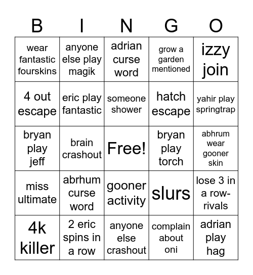 bingo bango Bingo Card