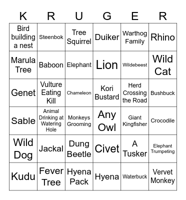 Kruger Bingo Card