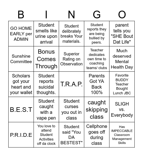 T.R.A.P. Educator BINGO Card