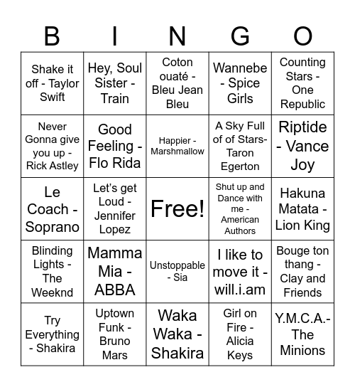 Kids Music BINGO Card