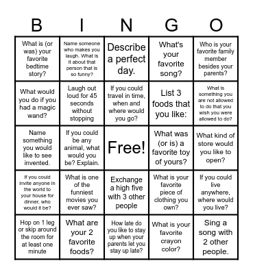Get To Know Me Bingo Card