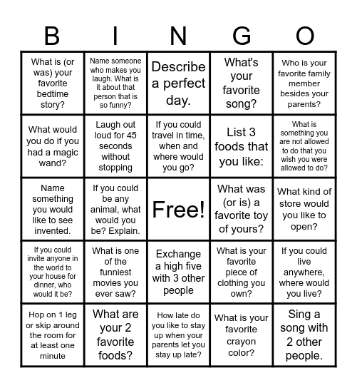 Get To Know Me Bingo Card