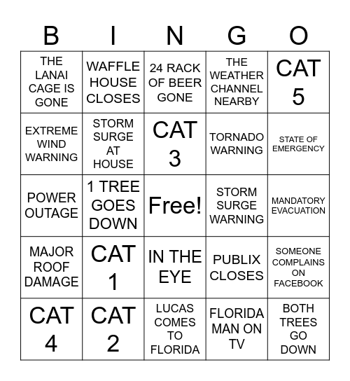 Hurricane Bingo 2025 Bingo Card