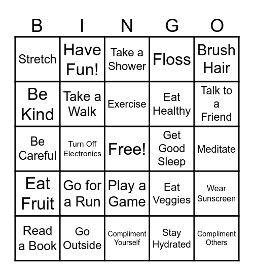 Health Bingo Card