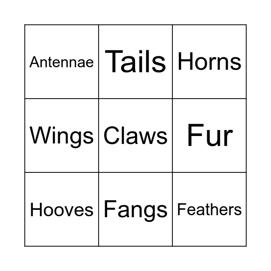 Creature Features Bingo Card