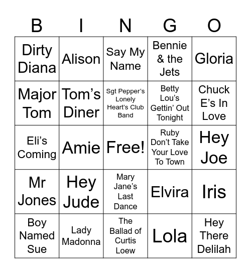 WHAT'S YOUR NAME MUSIC Bingo Card