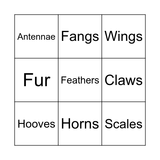Creature Features Bingo Card