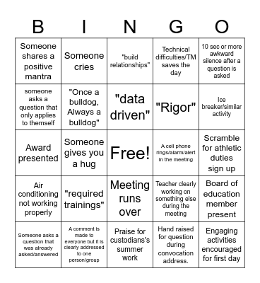 Teacher PD 2025 Bingo Card
