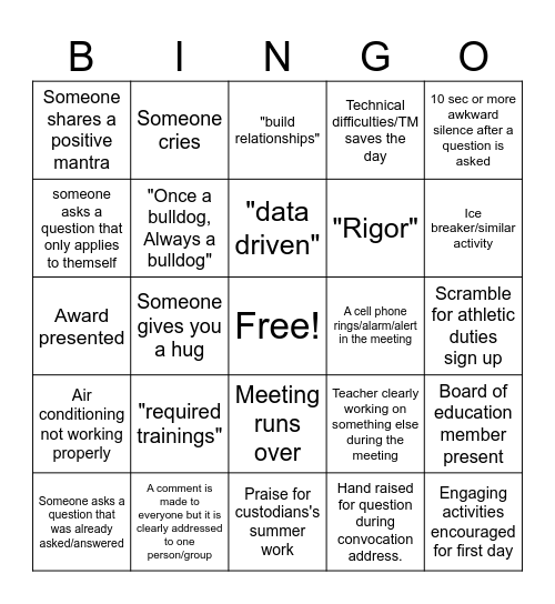 Teacher PD 2025 Bingo Card