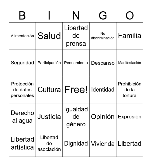 DERECHOS HUMANOS 9° Bingo Card