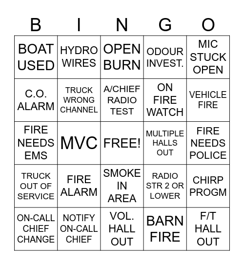 FIRE DISPATCH BINGO! Bingo Card