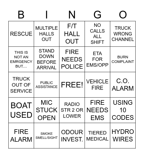 FIRE DISPATCH BINGO! Bingo Card