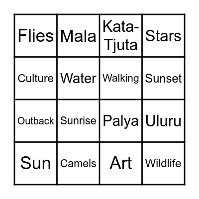 Happiness in the Heart of Australia Bingo Card
