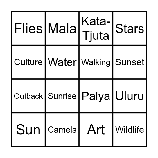 Happiness in the Heart of Australia Bingo Card