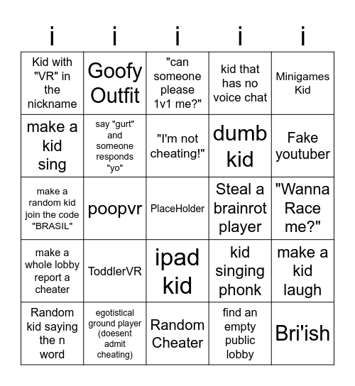 Gorilla Tag Bingo Card