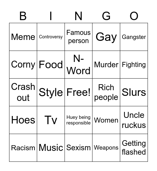 Boondocks Bingo Card