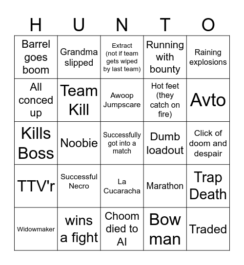 Bongo's Hunt Bingo Card