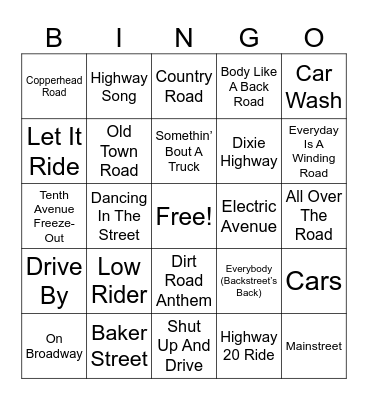 ON THE ROAD MUSIC Bingo Card
