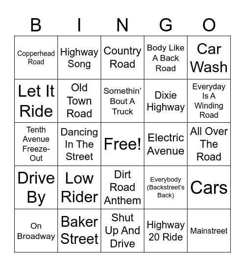 ON THE ROAD MUSIC Bingo Card