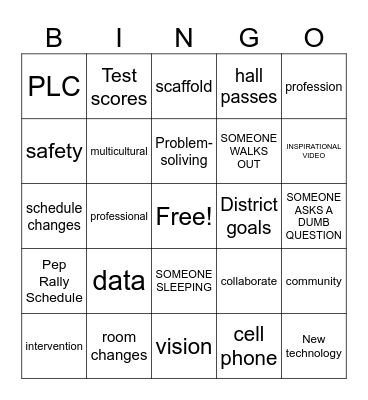 INSERVICE Bingo Card