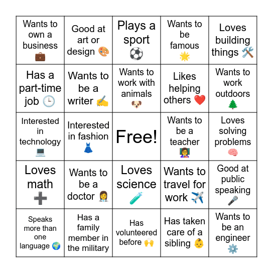 CAREER BINGO Card