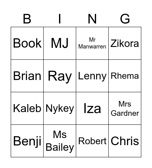 Dieterich Middle School Characters Bingo Card