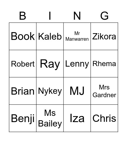 Dieterich Middle School Characters Bingo Card
