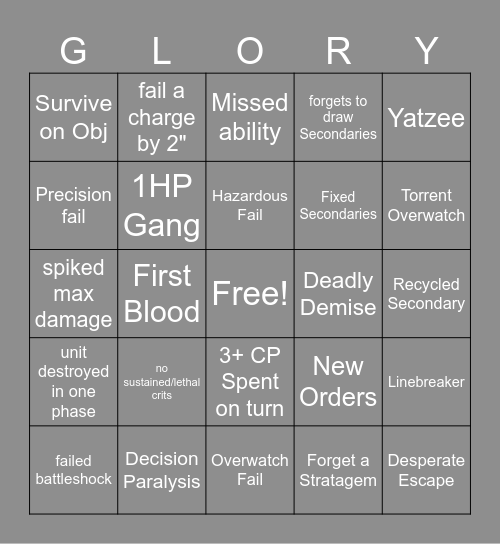 Commissar's Bingo Card