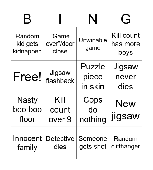 Saw Bingo Card