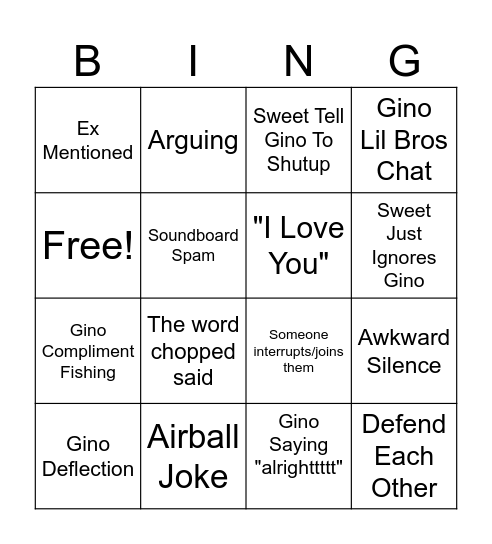 Sweeno Stream OF DOOM Bingo Card