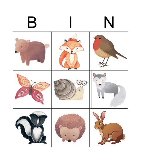 Animales del Bosque Bingo Card