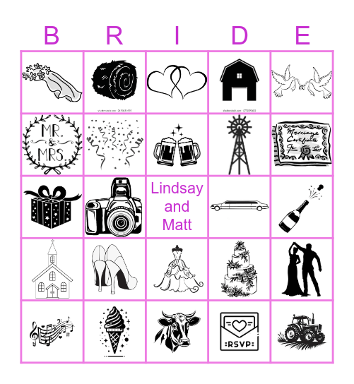 Lindsay's Big Day Bingo Card