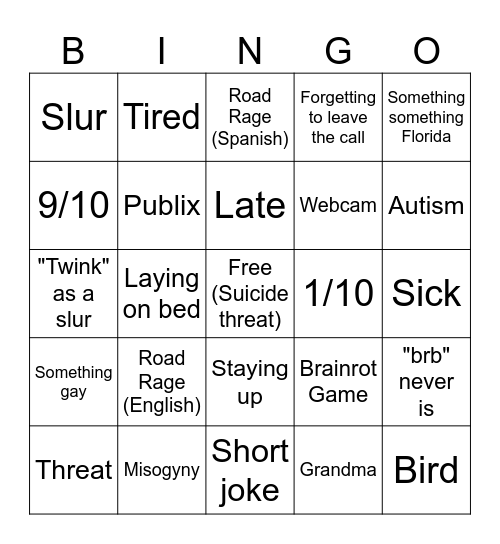 Peter Bingo Card