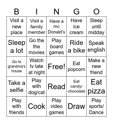 VACATION Bingo Card