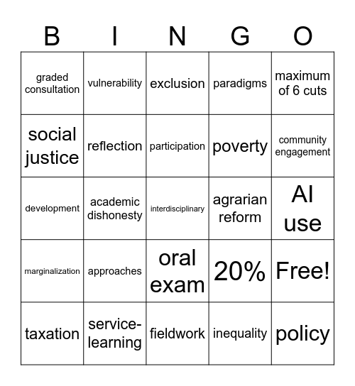 SOCSC13 Bingo Card