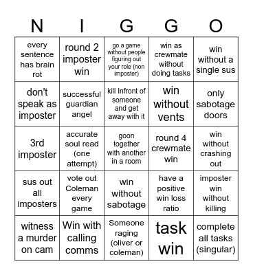 among us Bingo Card