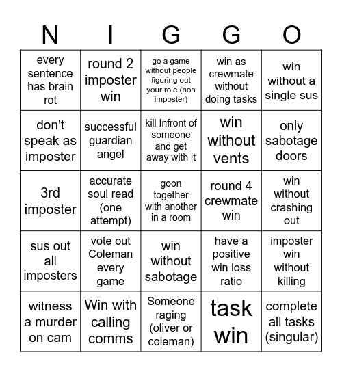 among us Bingo Card
