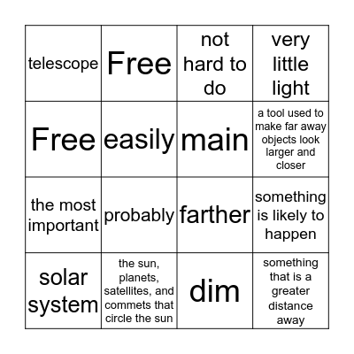 Vocabulary Bingo Card