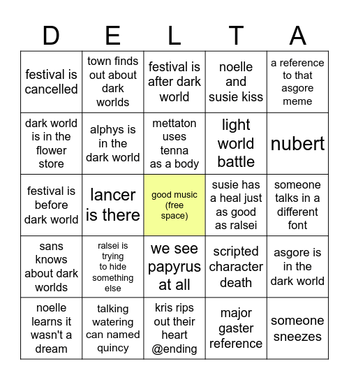 deltarune chapter 5 Bingo Card