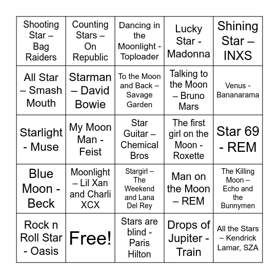 This Weeks Full Moon Bingo Card