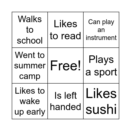 Get to know you BINGO Card