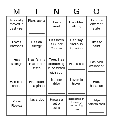 Mingle Bingo Card